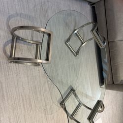 Glass & Metal Kidney Shaped Coffee Table 