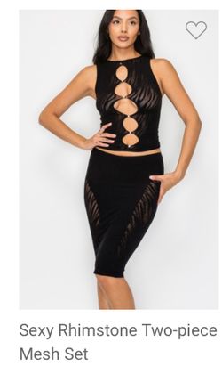 Sexy Rhimstone Two-piece Mesh Set Color: FUCHSIA
