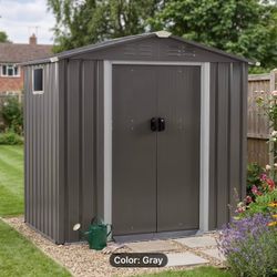 $190 firm!!! 6’x4’ Gray Metal Storage Shed in box -see description and photos for measurements
