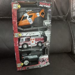 Helicopter firetruck police truck