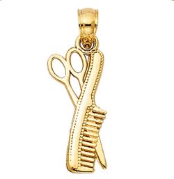 Beautiful Scissors & Comb Pendant 14K REAL YELLOW GOLD. Description⬇️