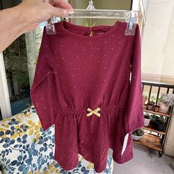 Toddler Girl 2T (24 Months) Carter’s Burgundy Polka Dot with Gold Bow Dress (Christmas) NEW WITH TAGS
