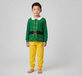 NEW ELF Christmas  Pajamas by Karma Kids Unisex Size Small (6-7) Button Up Flame Resistant NWT