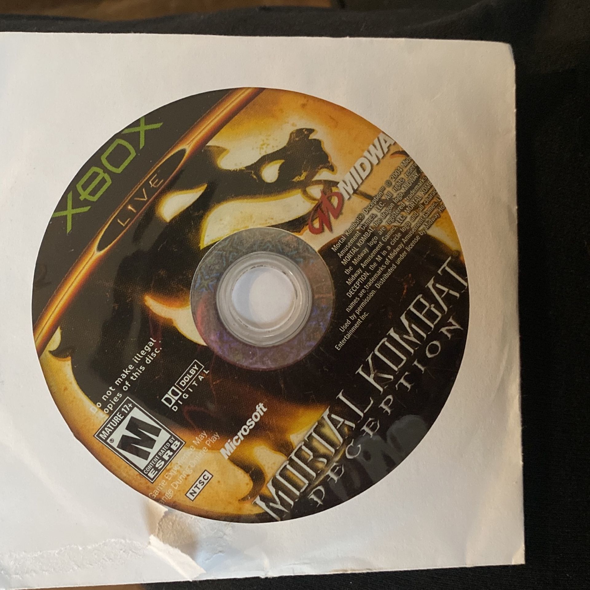 MORTAL KOMBAT DECEPTION FOR XBOX, NO CASE