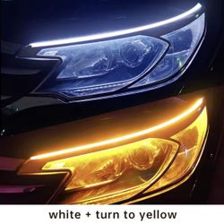 2x Flexible LED DRL Strips - White Running Light & Yellow Turn Signal - 30cm