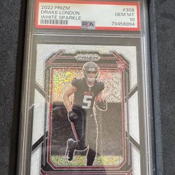 Drake London RC 2022 Prizm White Sparkle Prizm Auto SSP #308 PSA 10 Falcons
