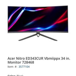 Acer 34” Curved Gaming Monitor 