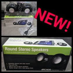 ⭐$20 Brand New Archos Round Stereo Speakers Computer Speakers, PC Speakers, Mac, Archos & Arnova Tablets
