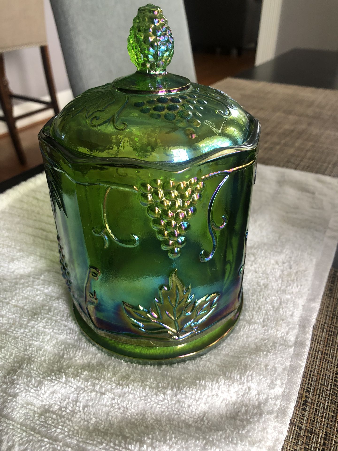 Antique Carnival Glass Container With Lid