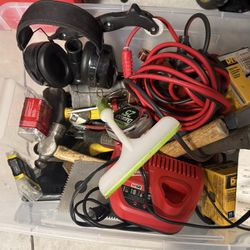 Mixed Hand Tools And Jump Start Cables 