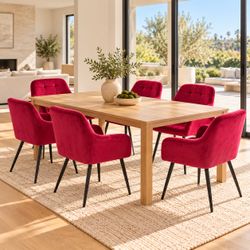 Set of 6 Wine Red Velvet Dining Chairs with Arms