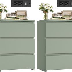 Set of 2 Nightstand, 26" H Night Stand with Charging Station, Nightstand Set 2 with USB Ports & Power Outlets, Silent Slides