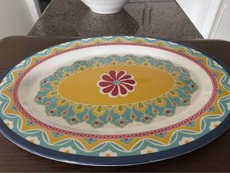 Oval extra large plate with vibrant patterns and floral design. Certified International Valencia
