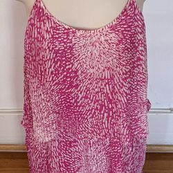 Parker Pink Abstract Printed Tiered Lined Spaghetti Straps Mini Dress, size XS