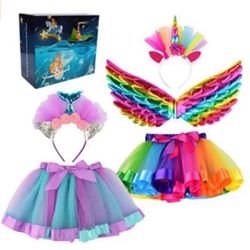 Toddler sea princess set and Fairy Unicorn Wings Costume for Girls 3-9 Y/O Unicorn Gifts Pretend Play Halloween Christmas Birthday Party Favors 5pcs s
