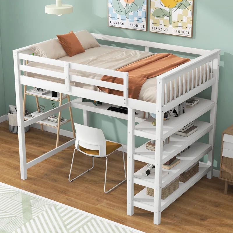 Twin Size Loft Bed With Desk And Shelves