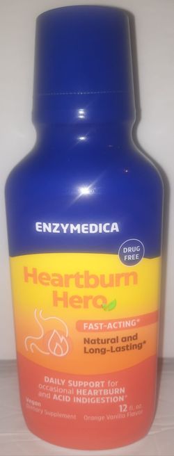 BRAND NEW SEALED Enzymedica Drug Free Heartburn Hero 12 fl oz Orange Vanilla Flavor Heartburn Relief