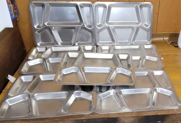 Stainless Steel Divided Cafeteria Trays  vintage