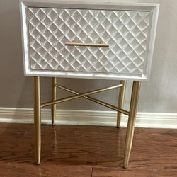 White And Gold Trim Nightstand 