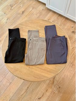 3 Men’s Performance Dress Pants / Chinos — Rhone, Vuori, Woodies