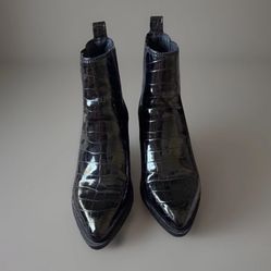 Steve Madden Audience Black Croc Embossed Ankle Boots Women's 7 Pointed Toe