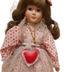 Seymour Mann Porcelain Doll of the Month Miss February 1985 Amethyst Heart Stand