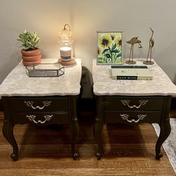 X2 French Provincial Marble Nightstands