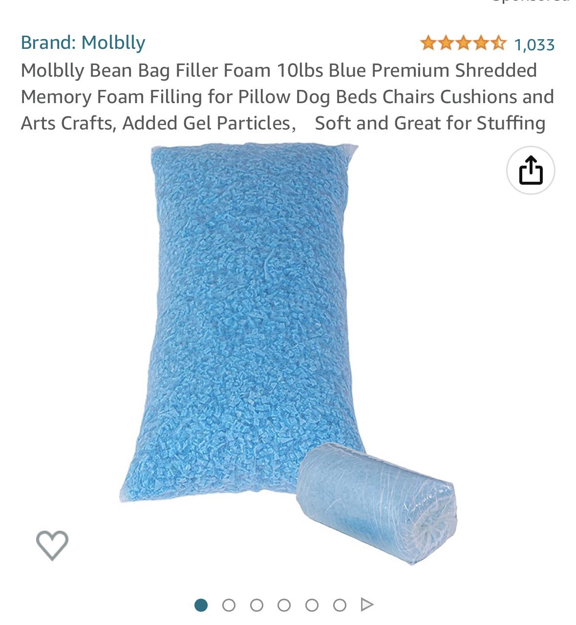Molblly Bean Bag Filler Foam 20lbs Blue Premium Shredded Memory Foam  Filling for Pillow Dog Beds Chairs Cushions and Arts Crafts, Added Gel  Particles ， Soft and Great for Stuffing : 