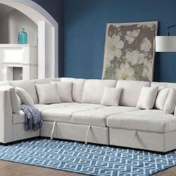 Brand New Beige U-Shaped Sectional Sofa Storage Sleeper