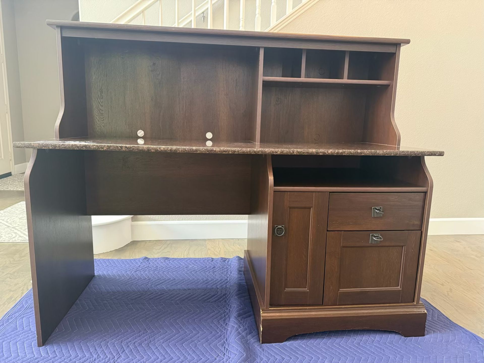 FREE brown wood desk with hutch and drawers