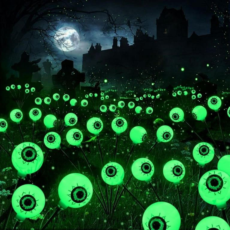 2Pcs Halloween Eyeball Solar LED Lights,Shaking Eyes in The Dark,Halloween Decorations for Garden Yard