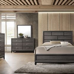 Brand New Grey 6pc Queen Size Bedroom Set (Available In Eastern King)