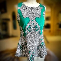 I.N.C Green Paisley Print Sleeveless Peplum Top