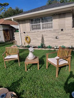 Used garden or porch table and chairs set $60, does not include the flower arrangement shown there