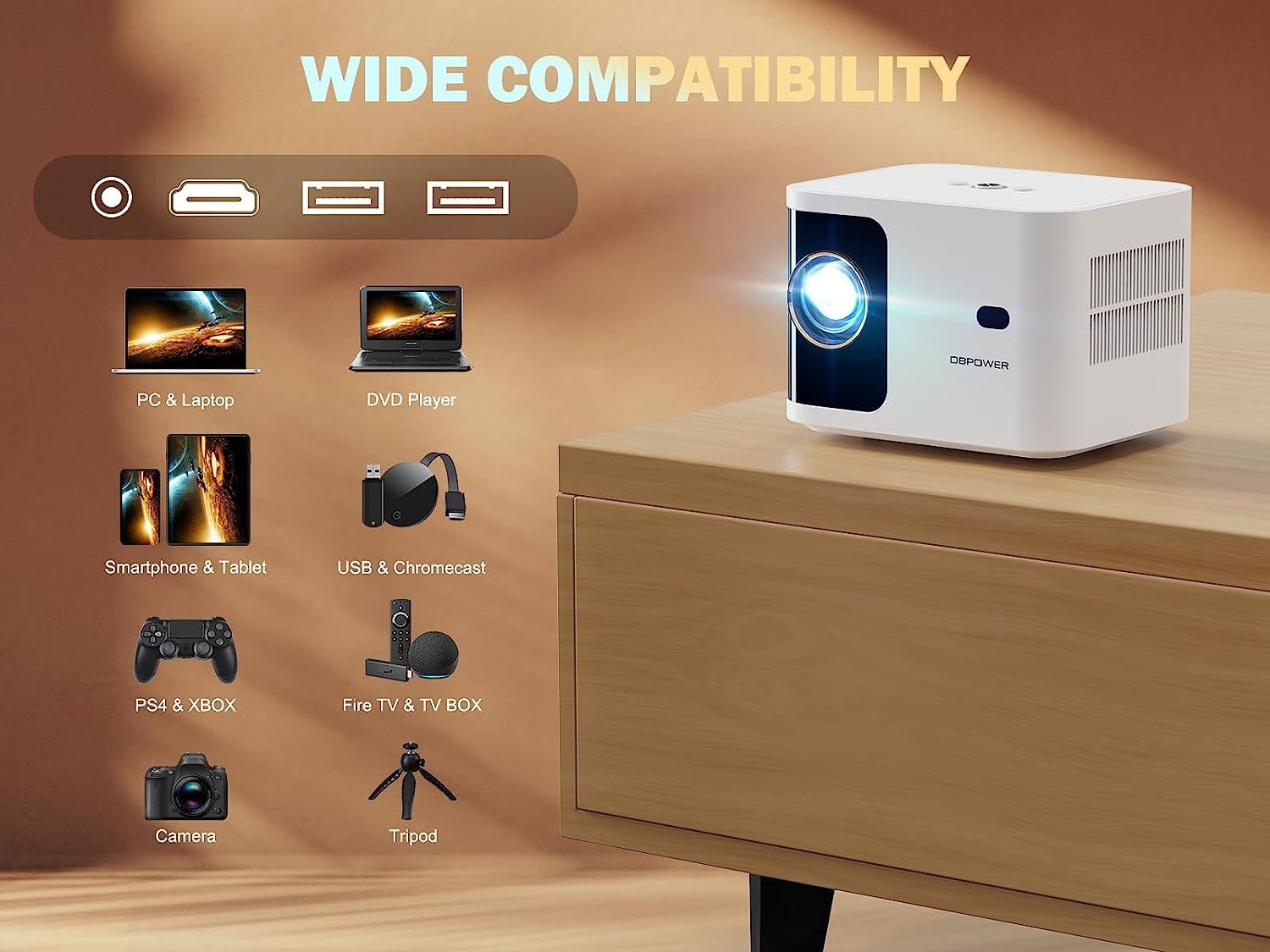 5G WiFi Mini Bluetooth Projector 4K Support, 300 ANSI HD 1080P
