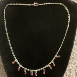 Silver Choker Necklace With Dangling Stones