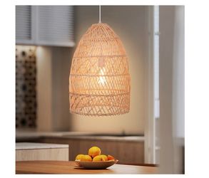 Arturesthome Natural Rattan Pendant Light, Woven Lantern Chandelier Pendant Lamp Shade, Hanging Ceiling Light, Handmade Lampshade For Kitchen Island H