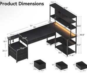 71” L-Shaped Gaming Desk with LED Lights & 5 Drawers