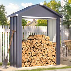🔥Brand new in Box 🔥5x2 Outdoor Firewood Storage Shed, Firewood Rack Outdoor Sheds & Outdoor Storage Clearance, Metal Tool Sheds Cabinet Waterproof f