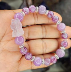 NEW Genuine Amethyst LABUBU & lepidiolite Bracelet with Silver Details