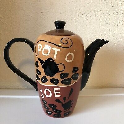 Vintage Hues N Brews Tea or Coffee Pot Of Joe HTF Rare EUC