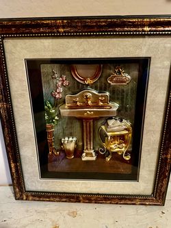 Framed 3D Vintage Victorian Bathroom Wall Art
