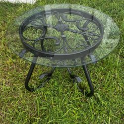 Small Outdoor Table – Cast Iron & Tempered Glass