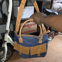 AARP Classic Denim Look Courier Satchel Crossbody Organizer Bag W Pockets 12x16