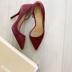 Michael Kors red suede heels pumps shoes pointed toe workwear business casual