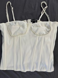 Pretty little thing white pearl trim corset top