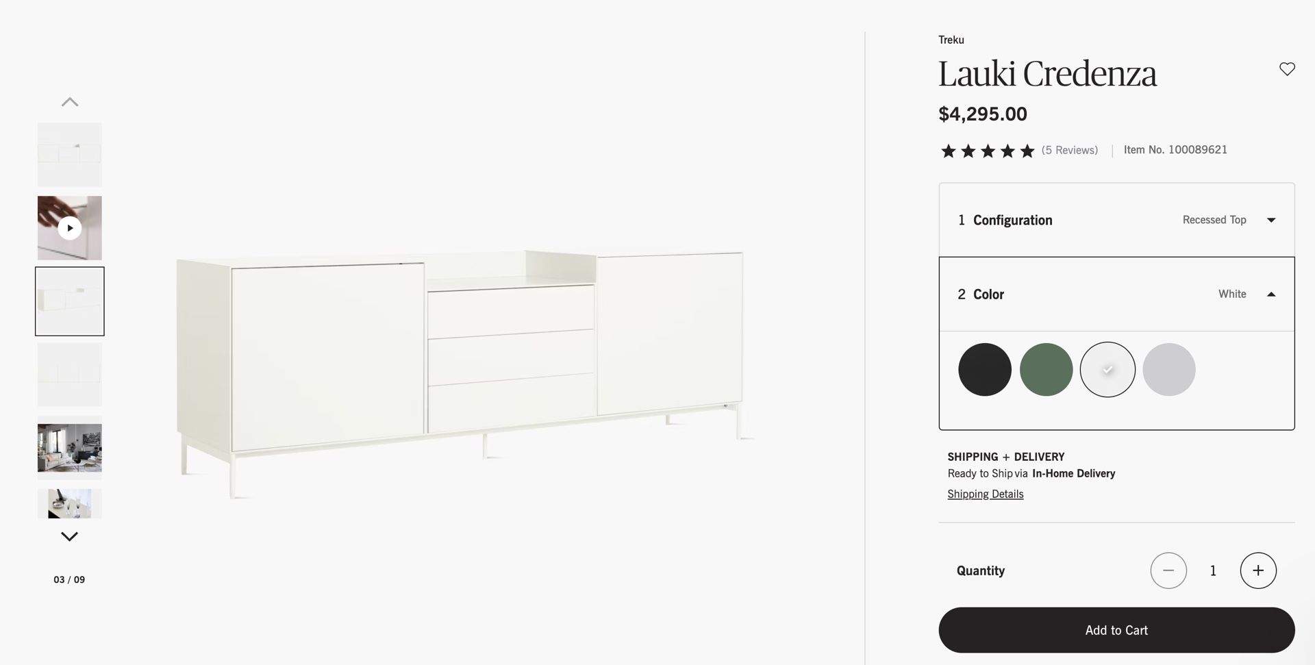 Lauki Credenza - Recessed Top, White