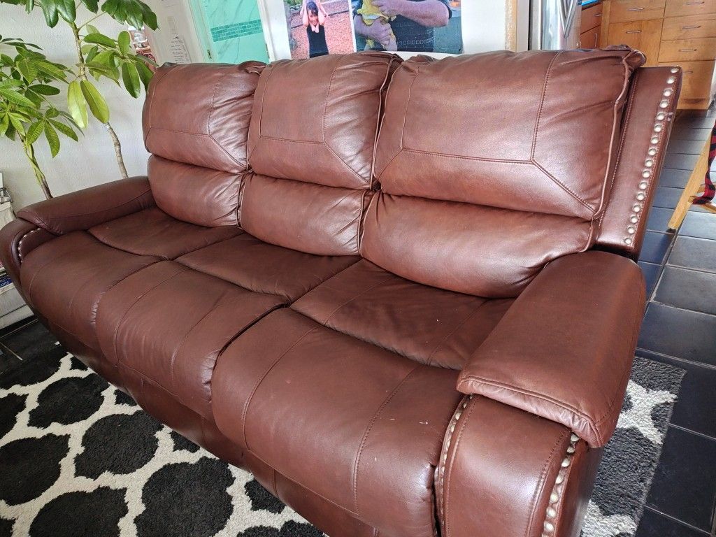 Brown Faux Leather Recliner Couch