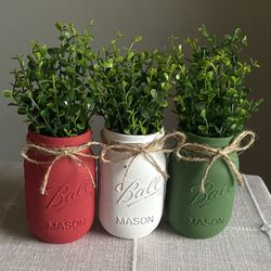 Chalk Painted & Distressed Mason Jar Vases 3 For $18