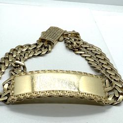 14k Oro Solido Amarillo Linda Pulsera Cubana con Placa Gramos : 17.8  Haga Su Oferta Razonable